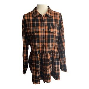 NWOT-BOUTIQUE-WOMENS PLAID LONG SLEEVE BABYDOLL STYLE TOP-SIZE 2X